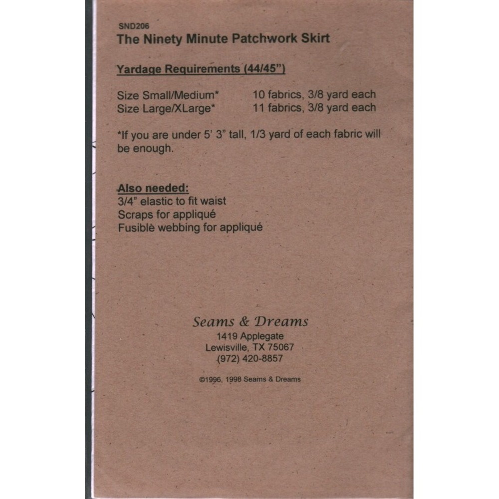 Seams & Dreams The Ninety Minute Patchwork Skirt Sewing Pattern SND206 Vintage - Picture 2 of 2